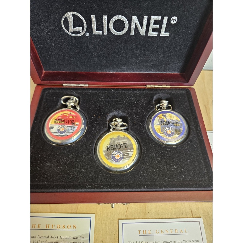 Lionel 3-Piece Pocket Watch Collection Hudson General Santa Fe w/ Box COA